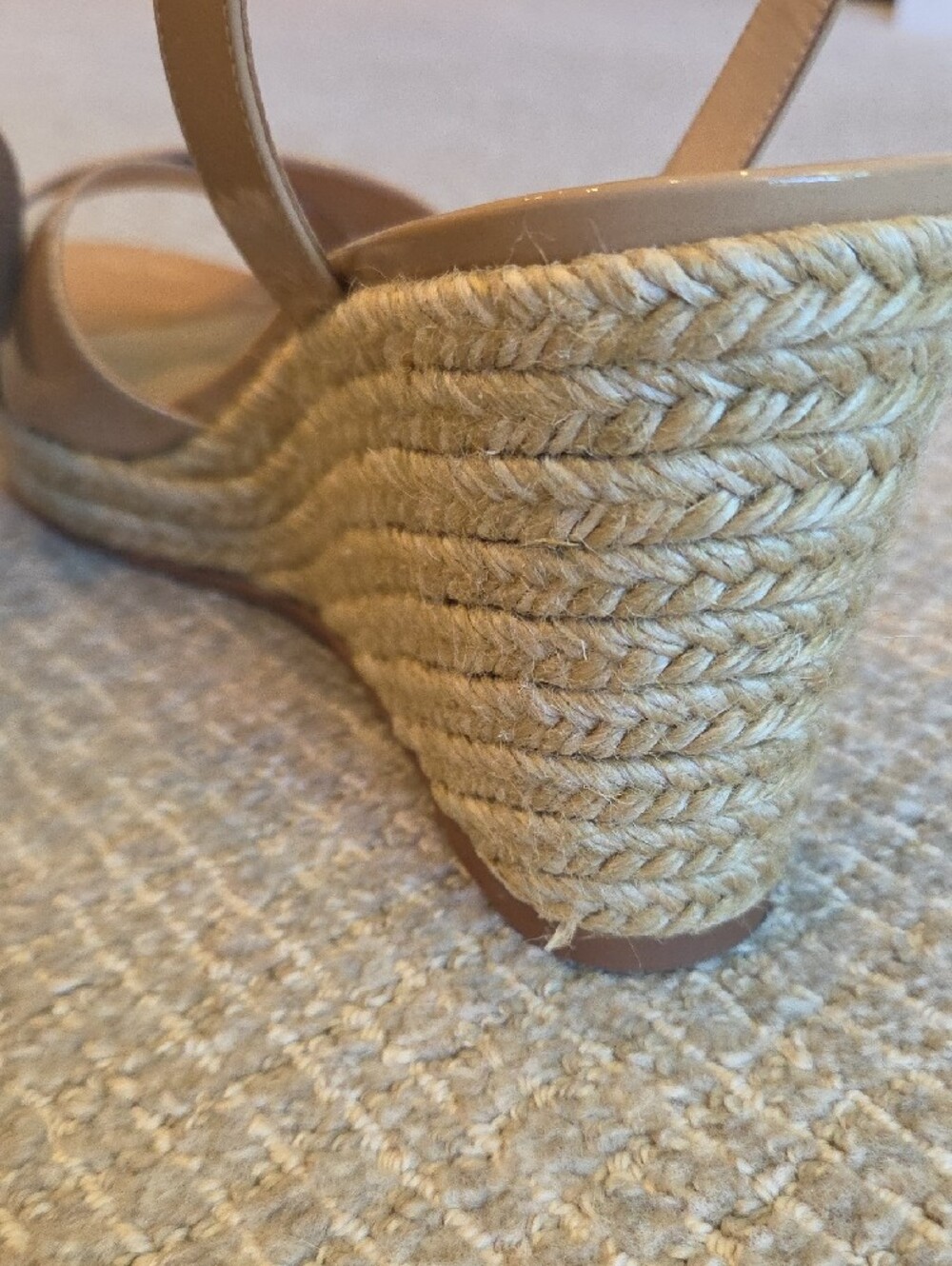 Stuart Weitzman Patent Leather Espadrille Wedge Sandals in Nude - Picture 7 of 14